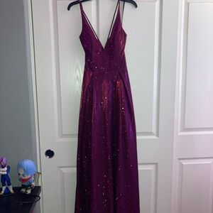 Burgundy Purple Prom Dress With Pockets